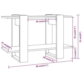 Boekenkast/kamerscherm 80x30x51 cm wit 7