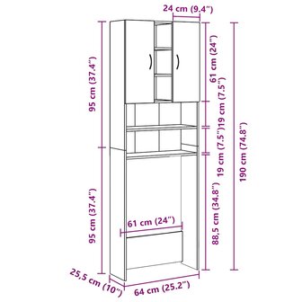 Wasmachinekast 64x25,5x190 cm zwart 9