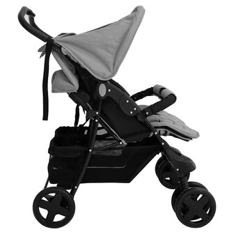 Tweeling kinderwagen staal lichtgrijs 4