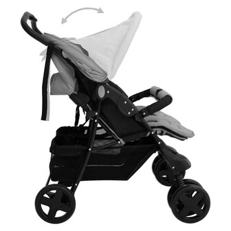 Tweeling kinderwagen staal lichtgrijs 6