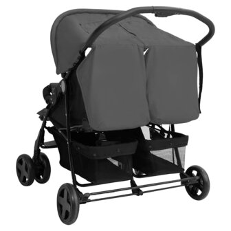 Tweeling kinderwagen staal donkergrijs 5