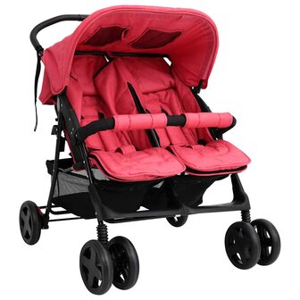 Tweeling kinderwagen staal rood 1