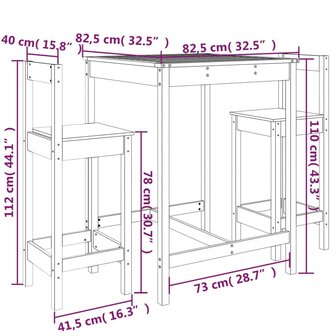 3-delige Barset massief grenenhout 9