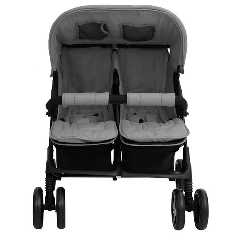 Tweeling kinderwagen staal lichtgrijs 2