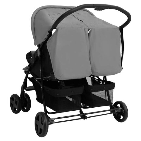 Tweeling kinderwagen staal lichtgrijs 5