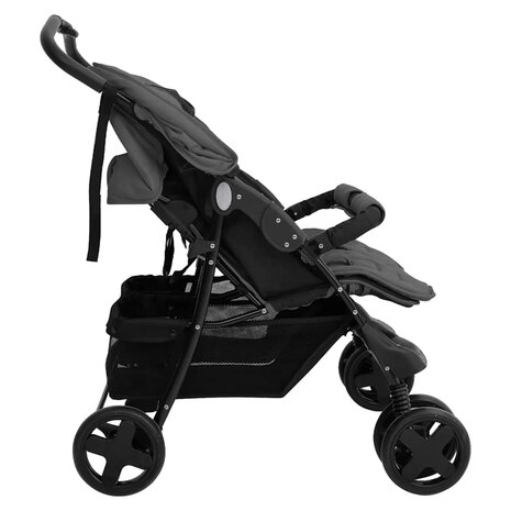 Tweeling kinderwagen staal donkergrijs 3