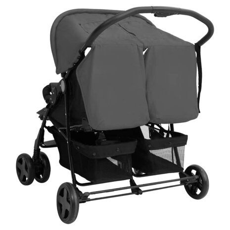 Tweeling kinderwagen staal donkergrijs 5