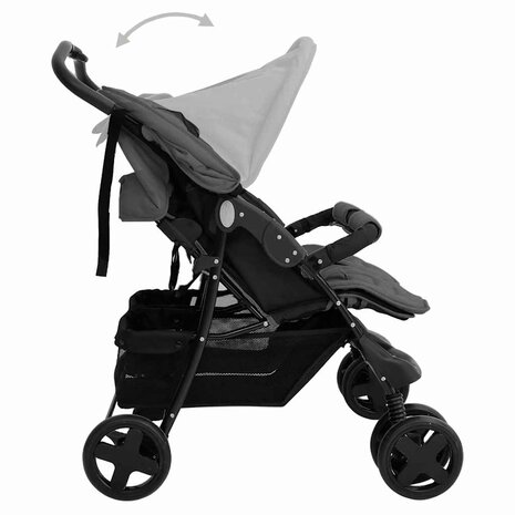 Tweeling kinderwagen staal donkergrijs 6