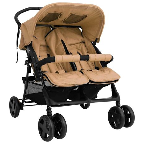 Tweeling kinderwagen staal taupe 1