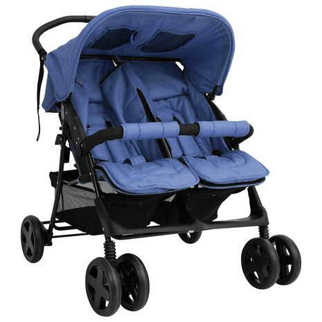 Tweeling kinderwagen staal marineblauw 1