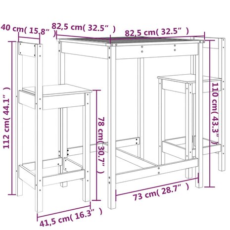 3-delige Barset massief grenenhout 9