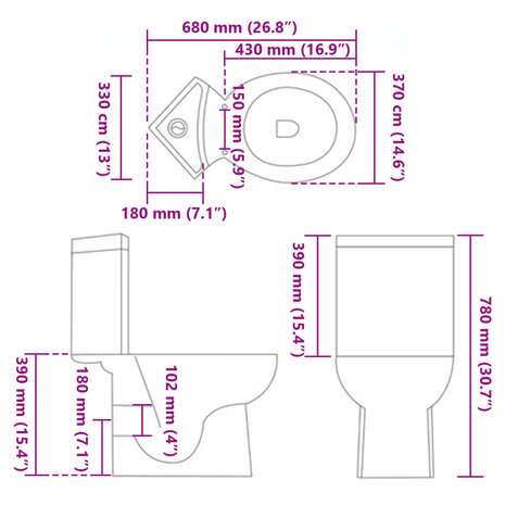 Toilet hoekmodel keramisch wit 8