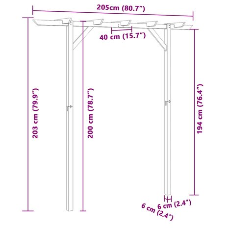 Pergola 205x40x203 cm hout 6