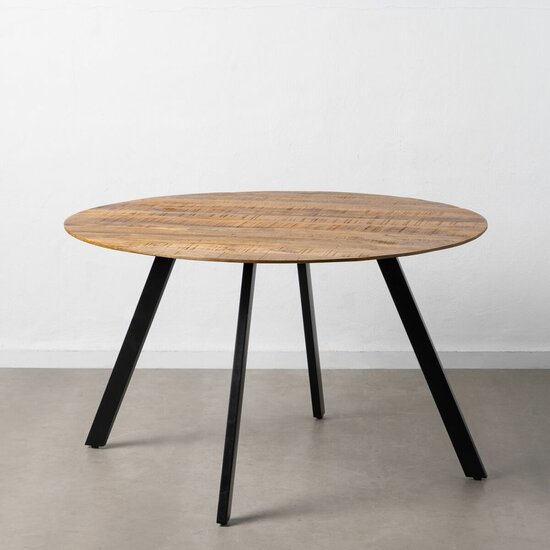 Eettafel 130 x 130 x 77 cm Natuurlijk Zwart Hout Ijzer 1