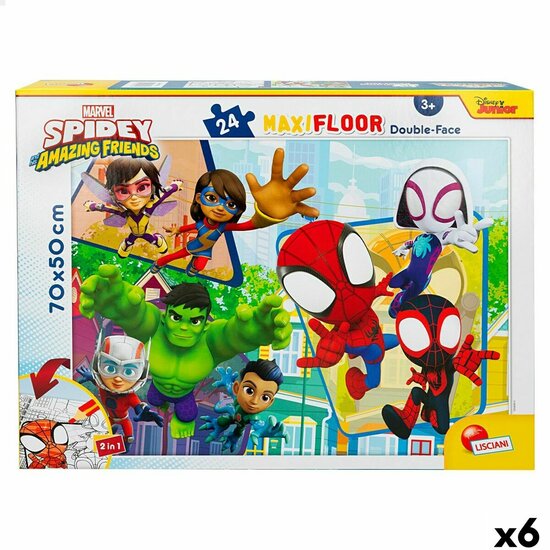 Kinderpuzzel Spidey Dubbelzijdig 24 Onderdelen 70 x 1,5 x 50 cm (6 Stuks) 1