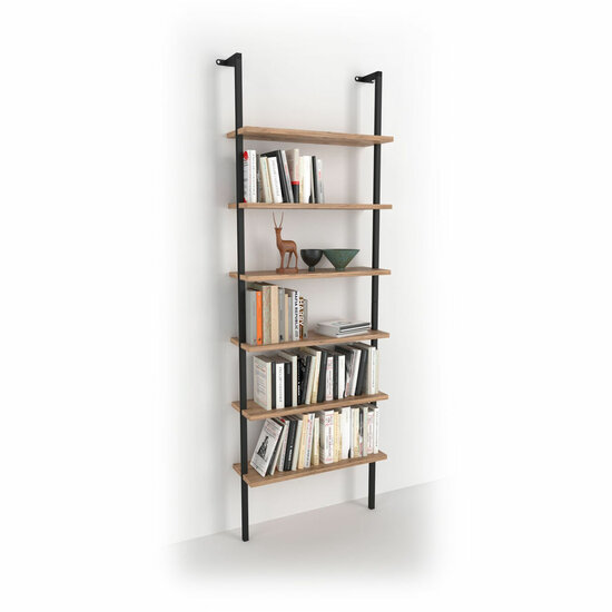 Boekenkast Alexandra House Living Zwart Ek Metaal Hout MDP 60 x 181 x 20 cm Trap industrial 6 Planken 2