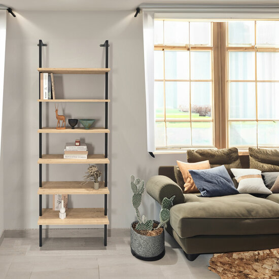 Boekenkast Alexandra House Living Zwart Ek Metaal Hout MDP 60 x 181 x 20 cm Trap industrial 6 Planken 3