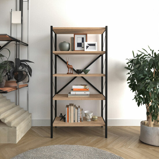 Boekenkast Alexandra House Living Zwart Ek Metaal Hout MDP 66 x 160 x 34 cm 5 Planken industrial 3