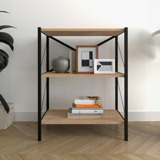 Boekenkast Alexandra House Living Zwart Ek Metaal Hout MDP 66 x 85 x 34 cm industrial 3 Planken 3