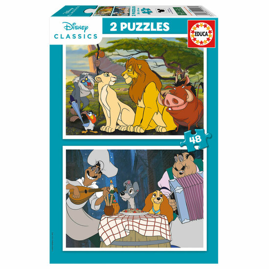 Set van 2 Puzzels Disney Lion King and Lady and the Tramp 48 Onderdelen 1