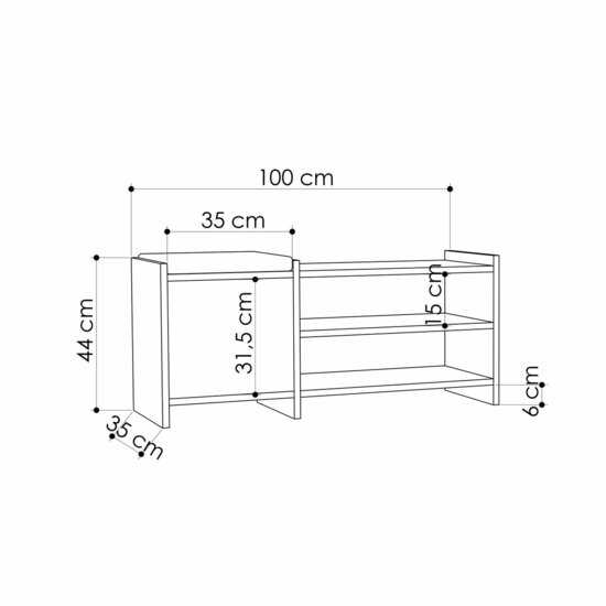 Schoenenbank Alexandra House Living Bruin Grijs 100 x 44 x 35 cm 2 Planken 1 deur 4