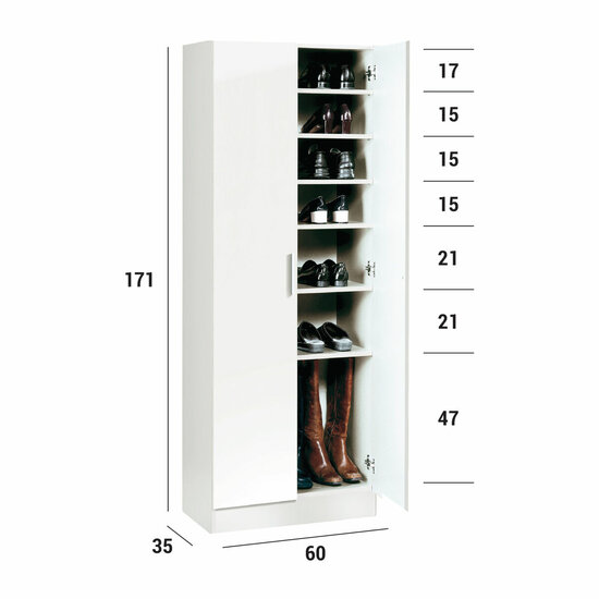 Schoenenkast Alexandra House Living Wit 59 x 171 x 35 cm 2 deuren 7 Planken 3