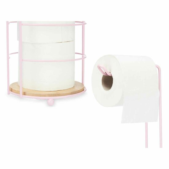 Toiletrolhouder Roze Metaal Bamboe 16,5 x 63,5 x 16,5 cm (4 Stuks) 3