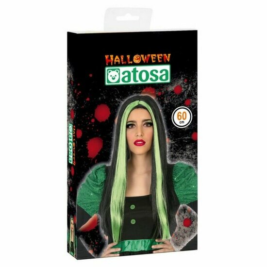 Halloween pruik 118189 (60 cm) Wit Zwart Groen 3