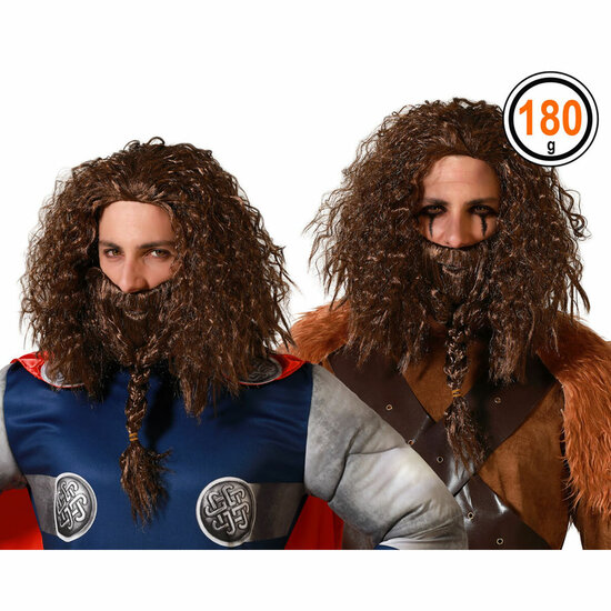 Pruik met Baard Viking Man Bruin 2