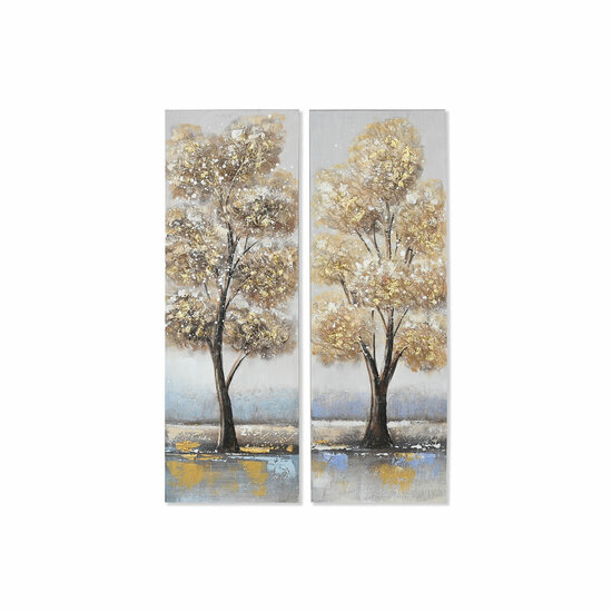 Schilderij Home ESPRIT Gouden Canvas Hout MDF Boomstructuur Traditioneel 30 x 3 x 90 cm (2 Stuks) 1