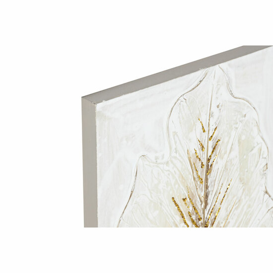 Schilderij Home ESPRIT Wit Gouden Canvas Hout MDF Blad van een plant Romantiek 30 x 2,5 x 60 cm (2 Stuks) 2