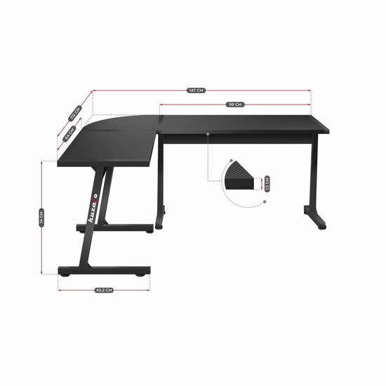 Bureau Huzaro HZ-Hero 6.0 Zwart Staal Koolstofvezel 178 x 4 x 112 cm 7