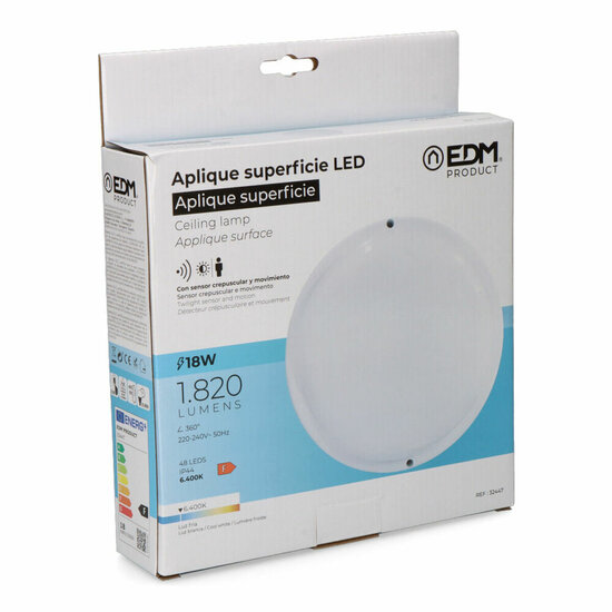 Wandlamp EDM 32447 Wit Plastic F 18 W 120 W 1820 Lm Bewegingssensor Lichtsensor Cirkelvormig (6400 K) 3