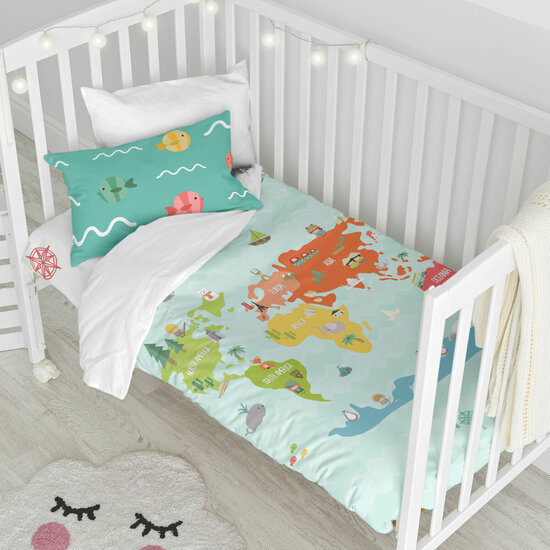 Dekbedovertrek set HappyFriday Happynois World Map Multicolour Wieg voor baby&amp;apos;s 2 Onderdelen 2