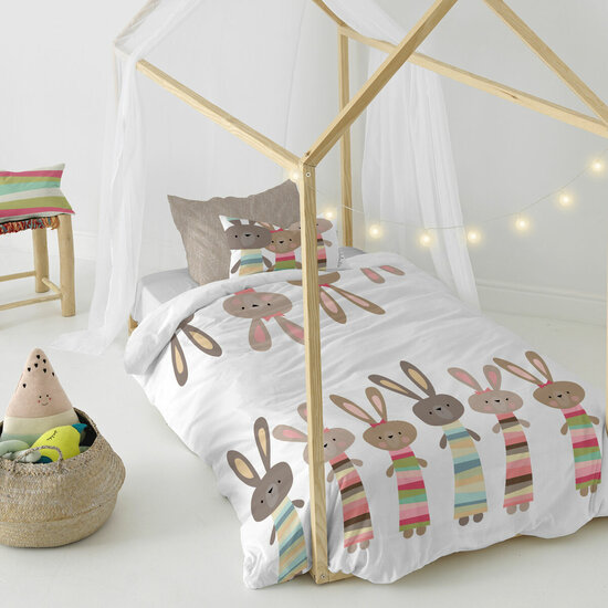 Dekbedovertrek set HappyFriday Moshi Moshi Rabbit Family Multicolour Bed van 80 2 Onderdelen 4