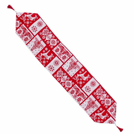 Tafelloper Kerstmis Wit Rood Polyester 180 x 33 cm 1