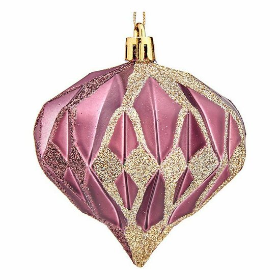 Kerstballen Diamant &Oslash; 8 cm 6 Stuks Roze Plastic 1