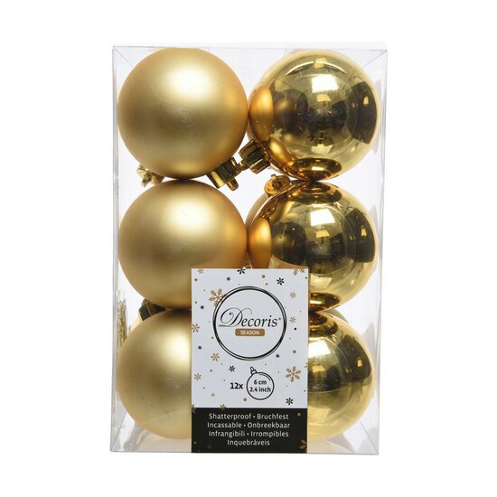 Kerstballen Decoris 12 Stuks Gouden Plastic &Oslash; 6 cm 3