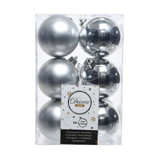 Kerstballen Decoris 12 Stuks Zilverkleurig Zilver Plastic &Oslash; 6 cm 1