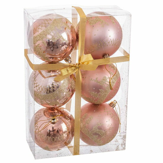 Kerstballen Roze Plastic Herten 8 x 8 x 8 cm (6 Stuks) 1