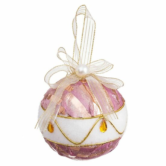 Kerstballen Wit Roze Polyfoam Weefsel 8 x 8 x 8 cm (4 Stuks) 1