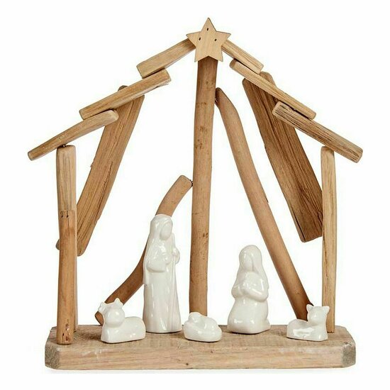 Kerststal set Keramisch Bruin Wit 2 Stuks 25 x 28 x 10 cm Natuurlijk Hout (2 Stuks) 2