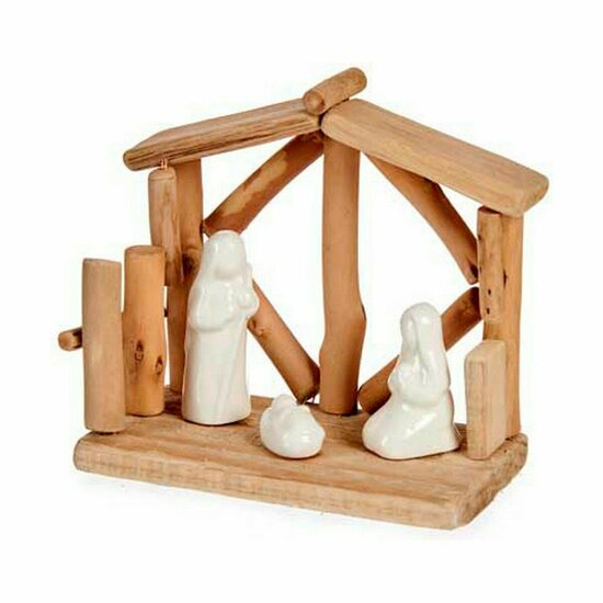 Kerststal set Wit Natuurlijk Hout Keramisch 17 x 14,5 x 8 cm (2 Stuks) 3