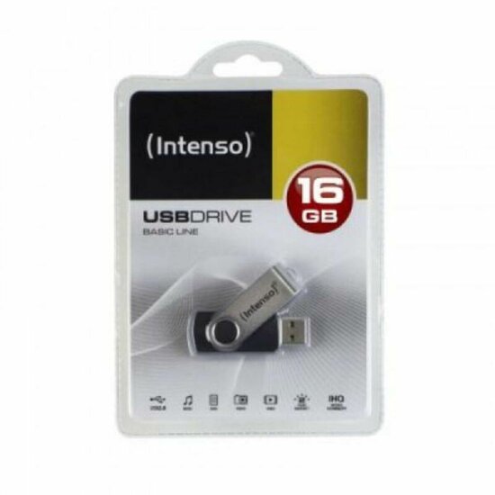 USB stick INTENSO 3503470 16 GB Sleutelhanger Zwart Zwart/Zilverkleurig DDR3 SDRAM 2