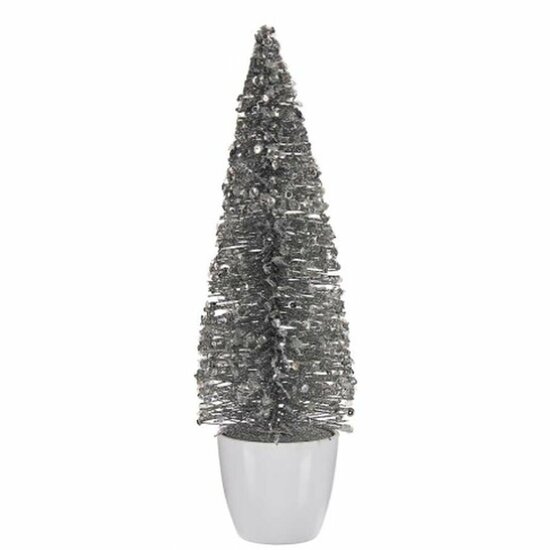 Decoratieve figuren Kerstboom Wit Zilverkleurig Plastic 10 x 33 x 10 cm (6 Stuks) 2