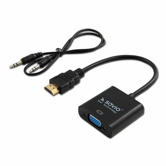 Adapter HDMI naar VGA met Audio Savio CL-23/B Zwart 50 cm 1