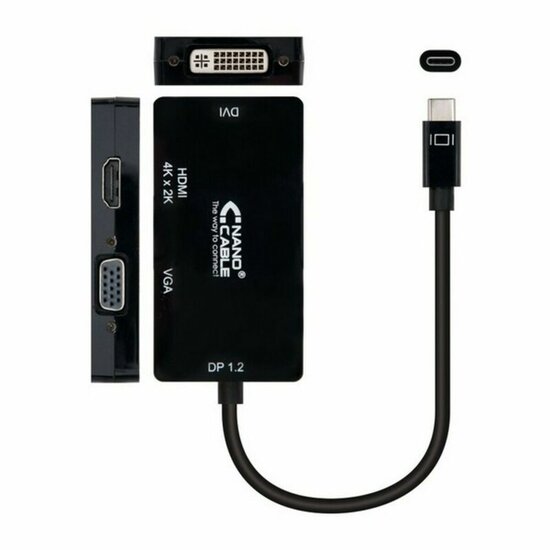 Adapter USB-C naar VGA/HDMI/DVI NANOCABLE 10.16.4301-BK (10 cm) Zwart 10 cm 1