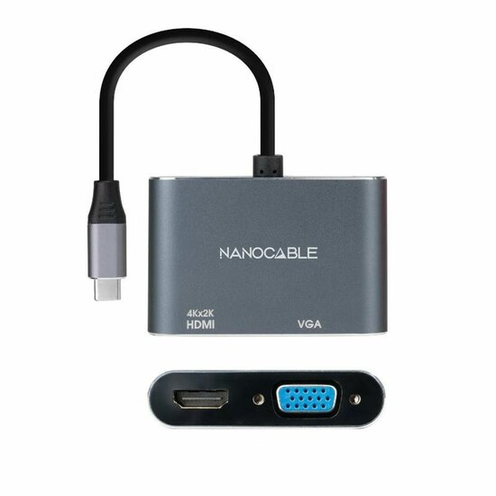 Adapter USB-C naar VGA/HDMI NANOCABLE 10.16.4303 Grijs 4K Ultra HD 2