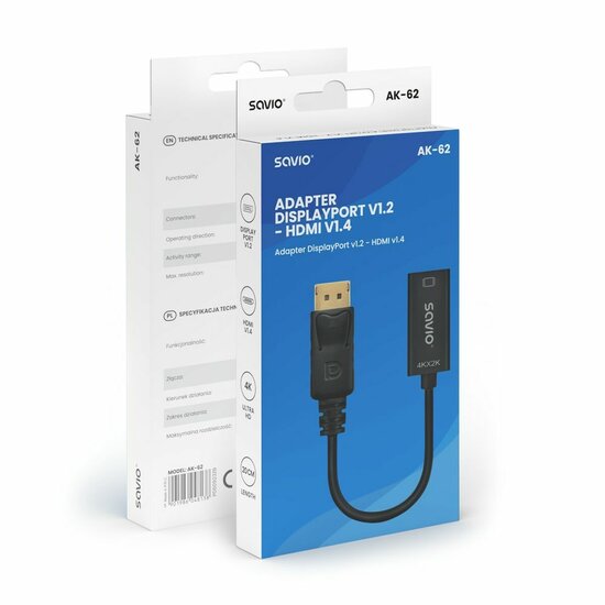 Adapter DisplayPort naar HDMI Savio AK-62 20 cm 2