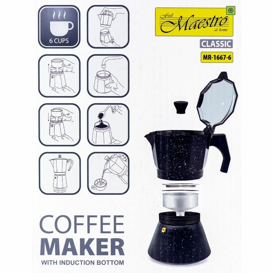 Percolator Feel Maestro MR-1667-6 Zwart Graniet Aluminium 300 ml 6 Kopjes 7